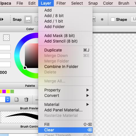 Image. Layer > Clear